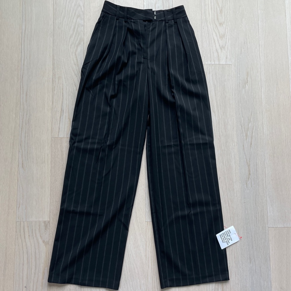 ASOS Black Pinstripe Wide-Leg Trousers